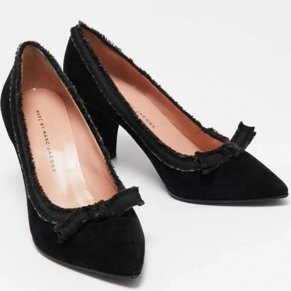 Marc by Marc Jacob’s Black Suede Heels with Grosgrain Ribbon (Size 37)